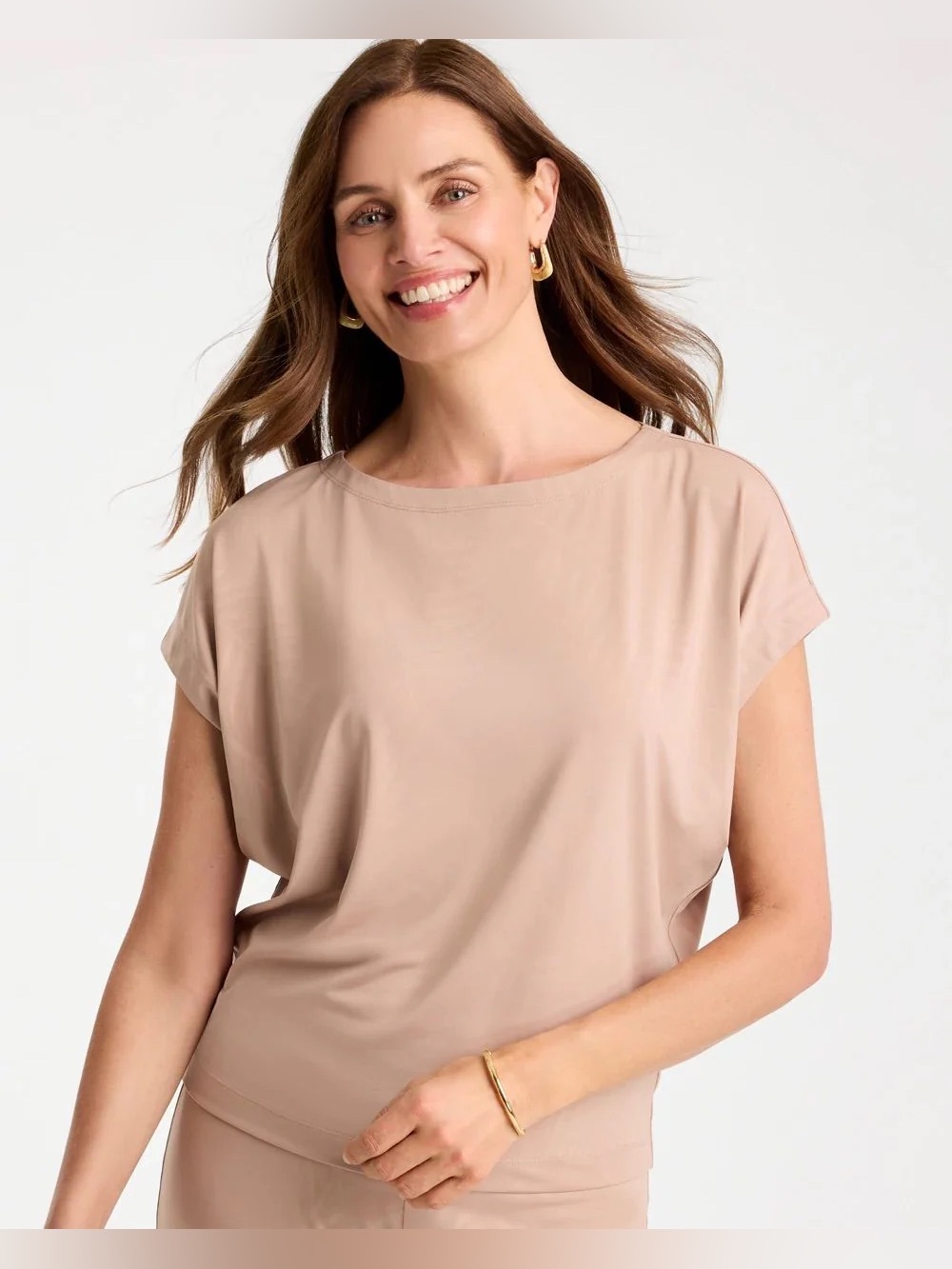 Chico's Short Sleeve Crewneck Top in Soft Taupe
